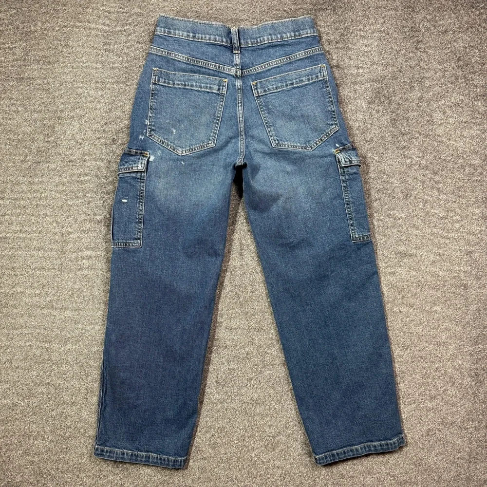 Gap Jeans 90s Loose Cargo Mid Rise‎ Petite 25/0P Medium Wash Paint Splatter